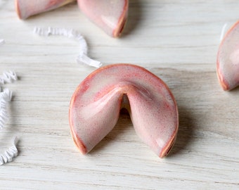 Ceramic Fortune Cookie - Personalized Gift- Pink Coral on White Stoneware Clay