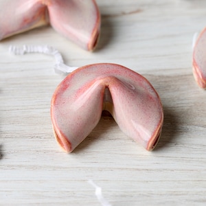 Ceramic Fortune Cookie - Personalized Gift- Pink Coral on White Stoneware Clay
