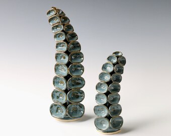 Ceramic Tentacle Sculpture- Mediterranean Mist Glaze on White Stoneware Clay