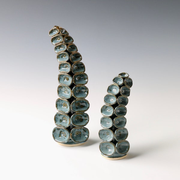 Ceramic Tentacle Sculpture- Mediterranean Mist Glaze on White Stoneware Clay