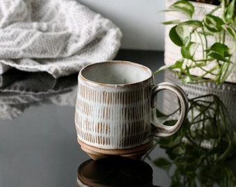 Handmade Ceramic Mug with Footed Base - Soft White Glaze