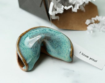 Ceramic Fortune Cookie- Turquoise Lake - Personalized Gift