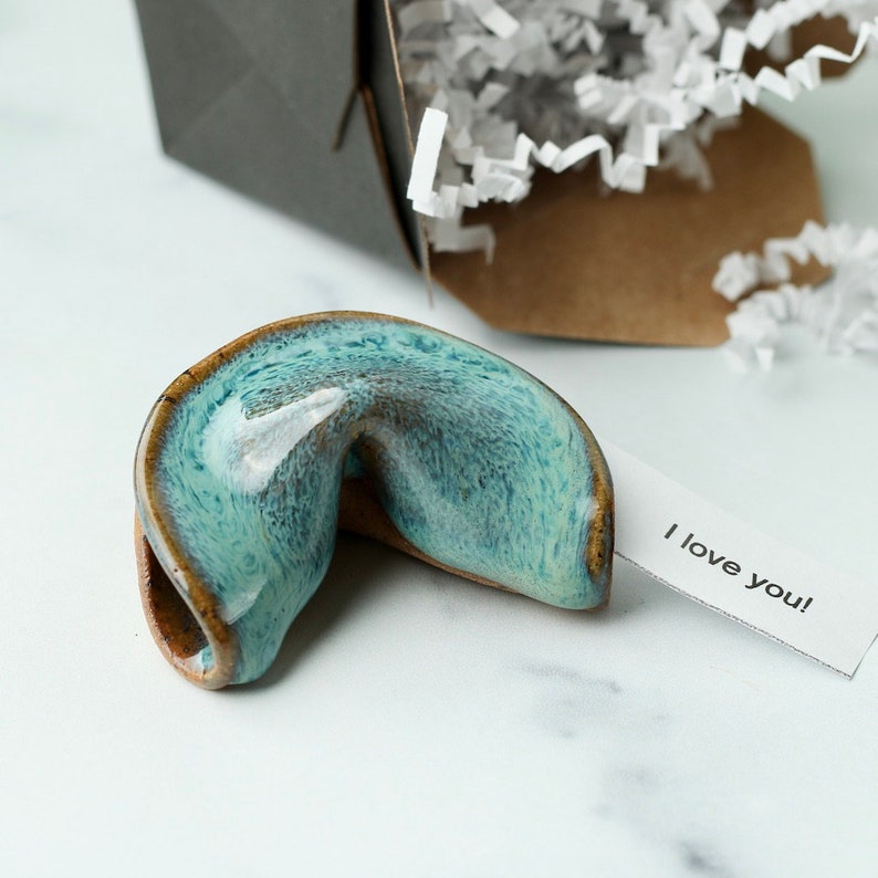 Ceramic Fortune Cookie Turquoise Lake Personalized Gift image 1