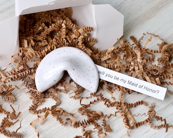 Ceramic Fortune Cookie- Bright White on Speckled Clay - Personalized Gift