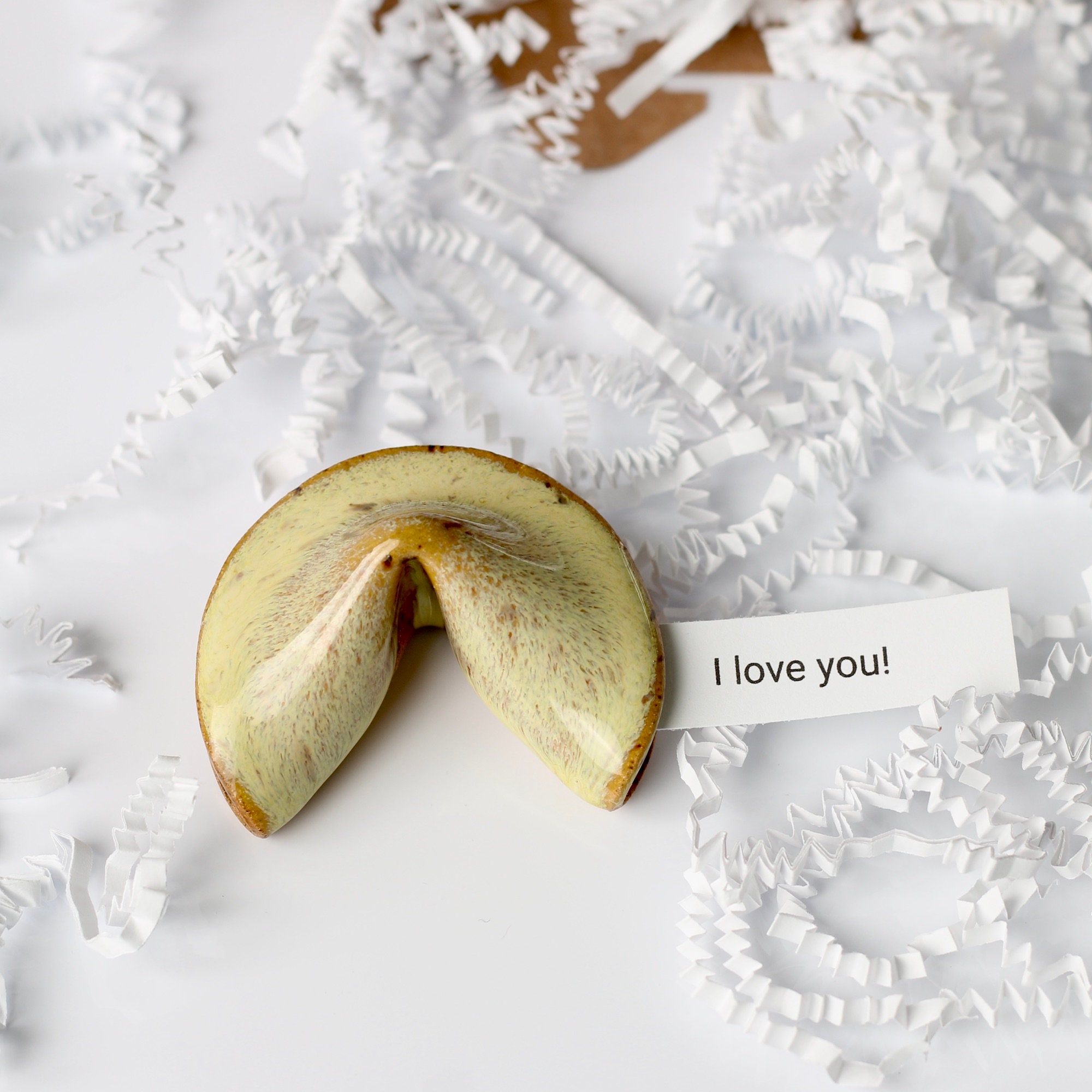 Ceramic Fortune Cookie- Personalized Gift - Soft Yellow- Speckled Clay