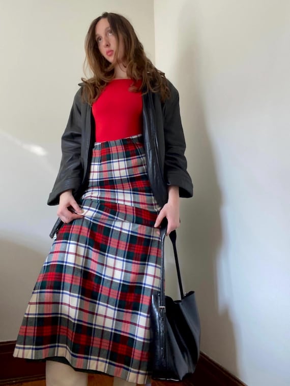 Vintage 70s 100% Wool Plaid Maxi Skirt by Hamilton House XS-S