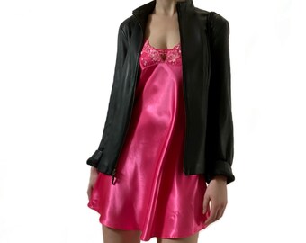 Robe nuisette en satin rose fuchsia des années 1990 (P-L)