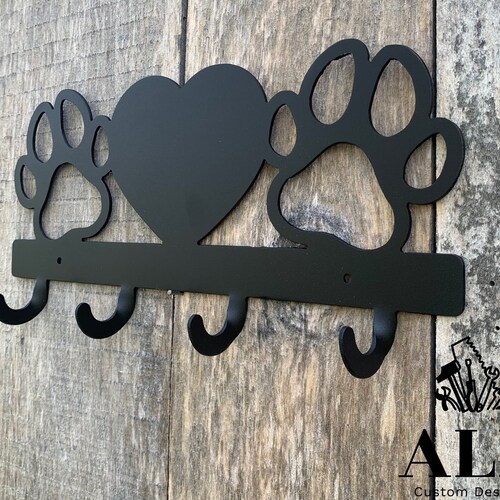 Wooden Dog Leash Hook for Wall Paw Print in Solid Color Etsy