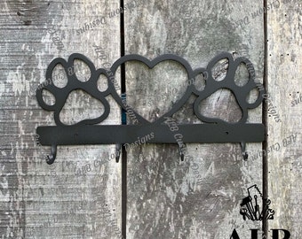 Paw Print Dog Leash Holder: Aluminum Wall Hook with Heart