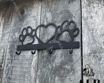 Paw Print Leash Holder: Aluminum Dog Leash Hook with Heart