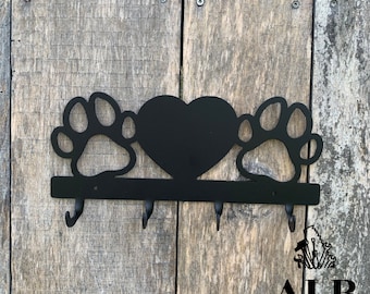 Paw Print Dog Leash Holder: Aluminum Wall Hook with 4 Hooks