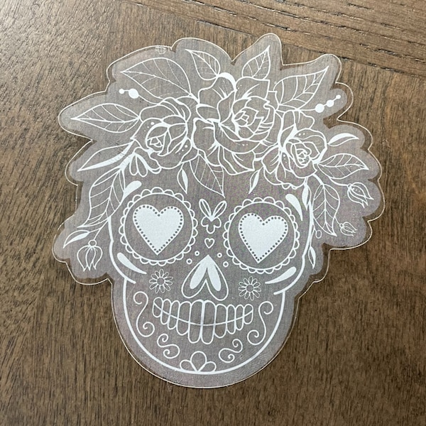 Sugar skull day of the dead clear sticker