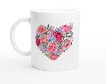 Floral Love: keramische mok met hartvormig bloemmotief
