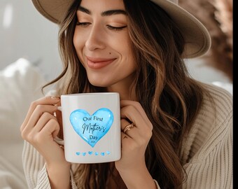 First Mother's Day Love: Blue Heart Design Mug for New Mums