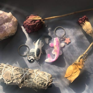 Charm koi fish keychain, Resin keychain, yin and yang, Sakura flower, friendship gift , couple gift, koi fish
