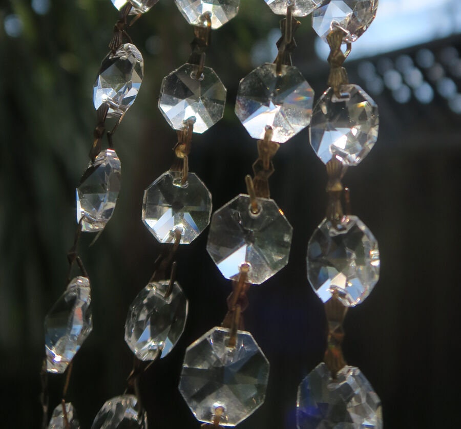 Details about   3 of 35" cut Glass Prism chains strand Lamp Chandelier sconce Part brass vintage 