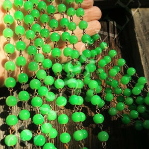 12&quot; Glass 8Mm Bead Prism Strand Part Green Jade Opaline Brass Lamp Chandelier