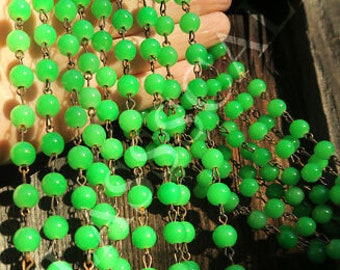 12" Glass 8Mm Bead Prism Strand Part Green Jade Opaline Brass Lamp Chandelier
