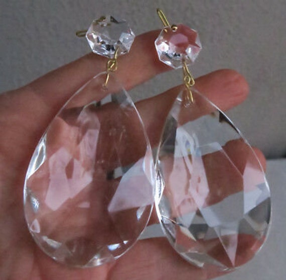 1Lg Vintage French Drop Crystal Glass Prism Sconc… - image 1