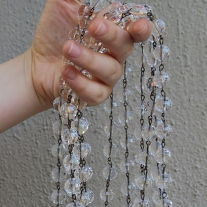 1Ft Clear Faceted Glass Beads Prism Chain Strand Part Brass Pins For Chandelier