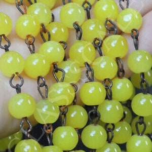12&quot;  Glass 8Mm Bead Prism Strand Part Lemon Yellow Opaline Brass Lamp Mimosa