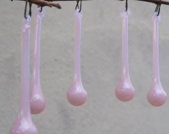 1 rare Art real glass crystal prism Pink Rose Opaline lamp chandelier part 3"