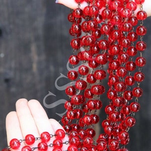 1Ft Ruby Red 10Mm Glass Beads Prism Chain Strand Part Dark Brass Lamp Chandelier