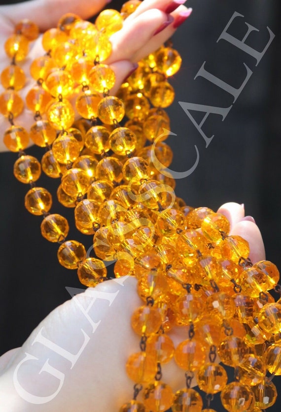 5Ft Golden orange Glass 12Mm Bead Strand Prism Fa… - image 4