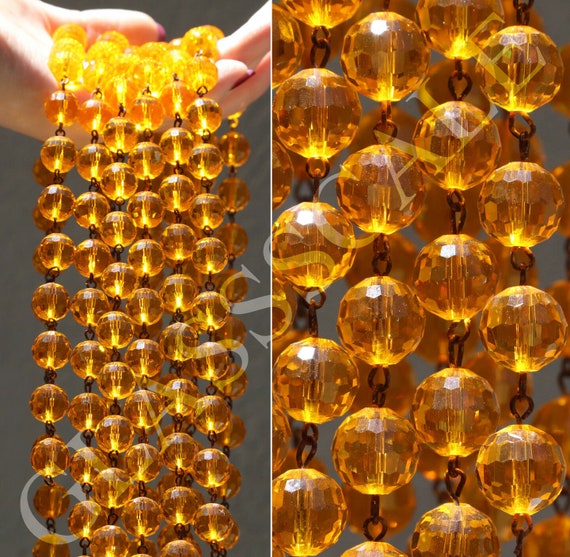 5Ft Golden orange Glass 12Mm Bead Strand Prism Fa… - image 9