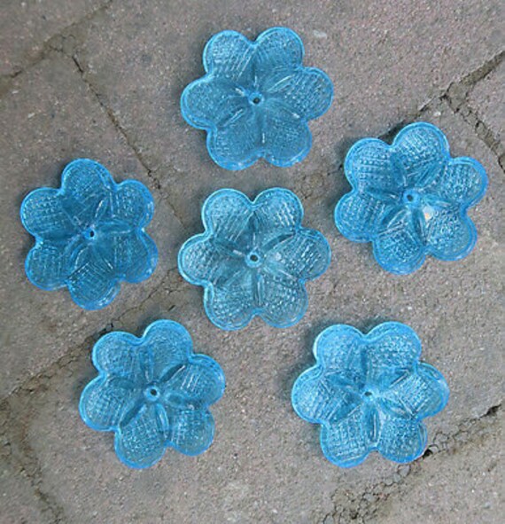 2 old Vintage 2" Venetian sea Blue Glass Flower blossom Prism Italian Lamp Parts 