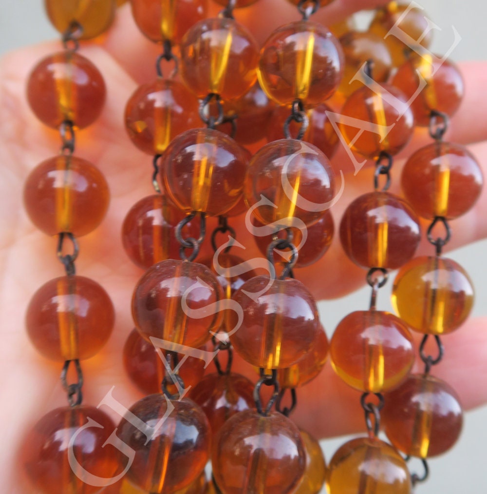 2ft Golden Amber glass 12mm beads strand prism faceted chain part brass lamp