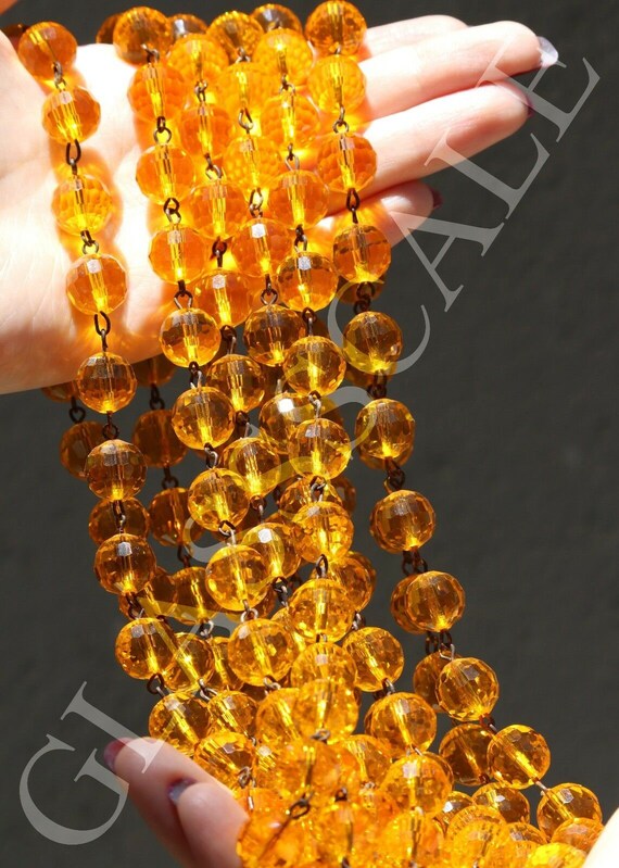 5Ft Golden orange Glass 12Mm Bead Strand Prism Fa… - image 10