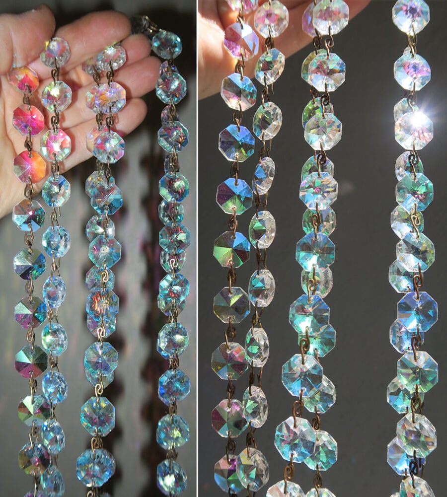 Details about   35" AB Aurora Borealis Rainbow Crystal Lamp Part Glass Chain Strand very sparkly 