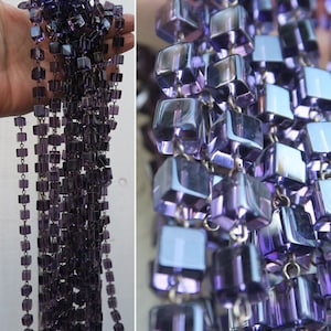 1Ft Amethyst Purple Glass Bead Prism Chain Strand Part Brass Lamp Macaroni Jewel