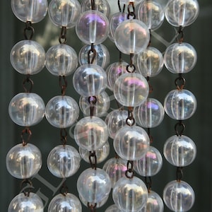 1Ft Ab Rainbow Aurora Borealis 12mm smooth Glass Bead Prism Chain garland swag Strand Brass Chandelier Lamp Part dark brass pins