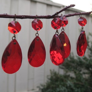10 Ruby Red Glass Crystal Prism Lamp Chandelier Part Suncatcher Design Set dark pins arts and crafts