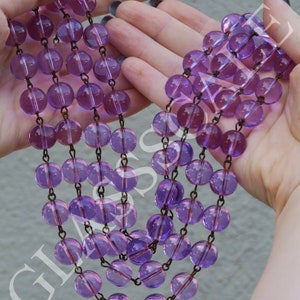 1Ft Lilac Purple Glass Smooth Bead Prism Chain Strand Brass Lamp Part Chandelier