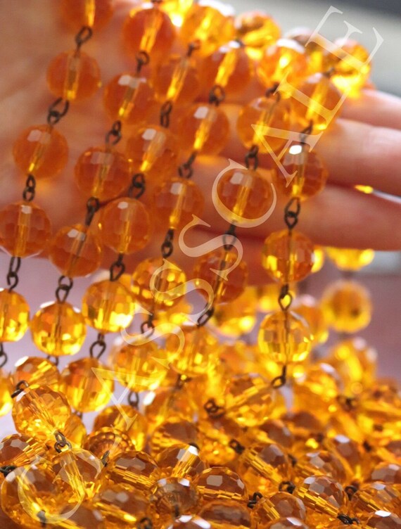 5Ft Golden orange Glass 12Mm Bead Strand Prism Fa… - image 3