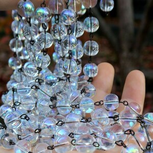 5Ft Ab Aurora Borealis Glass Bead Prism Chain Strand Brass Chandelier Lamp Part