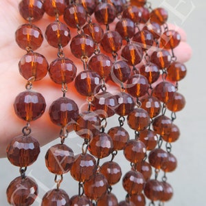 1 ft Topaz dark brown Glass 12mm Bead Strand Prism Faceted Chain Part Brass Lamp