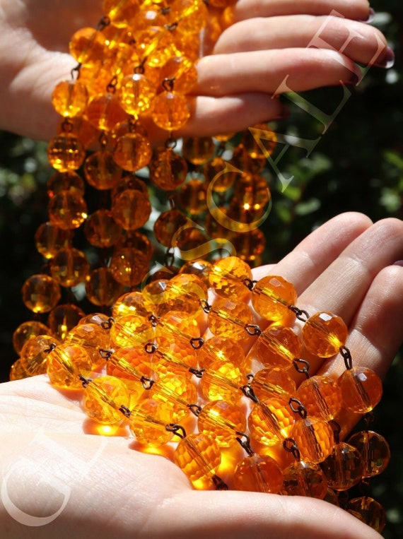 5Ft Golden orange Glass 12Mm Bead Strand Prism Fa… - image 8
