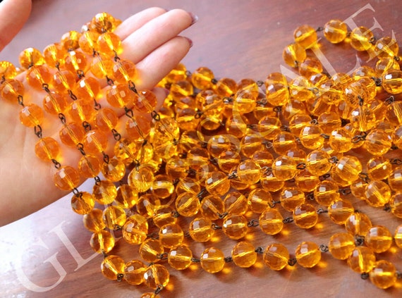 5Ft Golden orange Glass 12Mm Bead Strand Prism Fa… - image 6