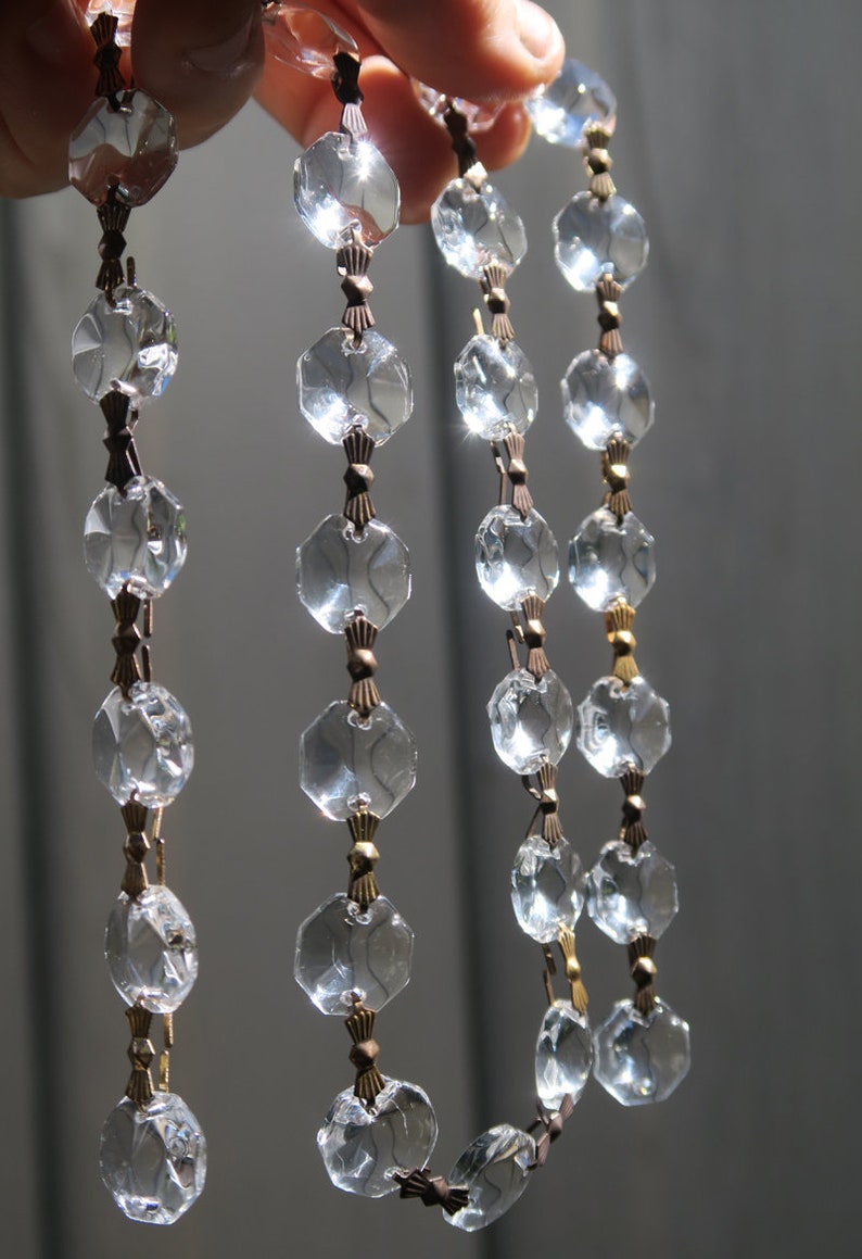35 vintage Clear Glass Prism garland strand Lamp Chandelier sconce Part brass