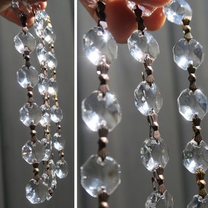35" vintage Clear Glass Prism garland strand Lamp Chandelier sconce Part brass