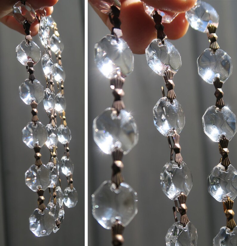 35 vintage Clear Glass Prism garland strand Lamp Chandelier sconce Part brass