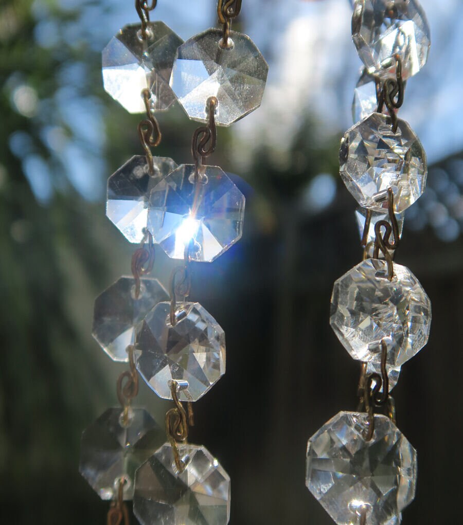 2 of 35 Cut Glass Prism Chains Strand Lamp Chandelier Sconce Part Brass ...