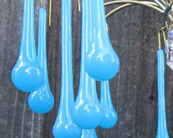 14 Art glass prisms beads robin Egg Opaline Blue lamp chandelier part 4" long great for suncatcher designs Aqua Turquoise