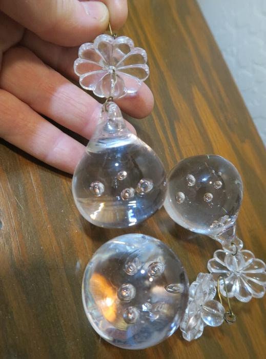 1 Vintage French Crystal Glass bubble Prism Lamp Chandelier part Czech beads old 