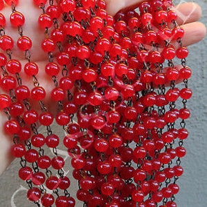12&quot;  Glass 8Mm Bead Prism Strand Part Ruby Red Opaline Brass Lamp Chandelier