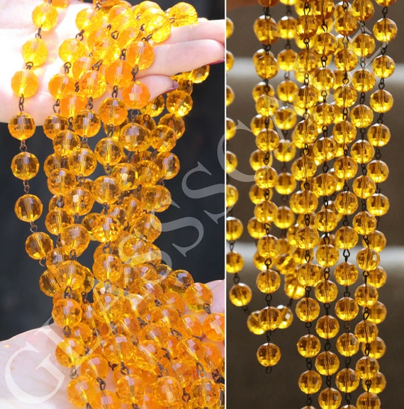 5Ft Golden orange Glass 12Mm Bead Strand Prism Fa… - image 2